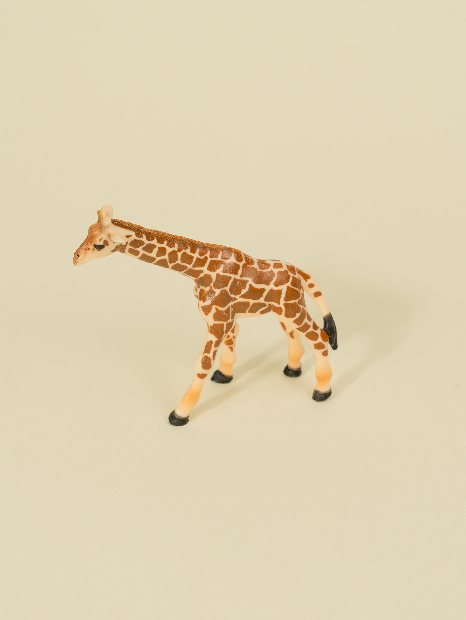 Giraffe toy on terrestrial animal figure.