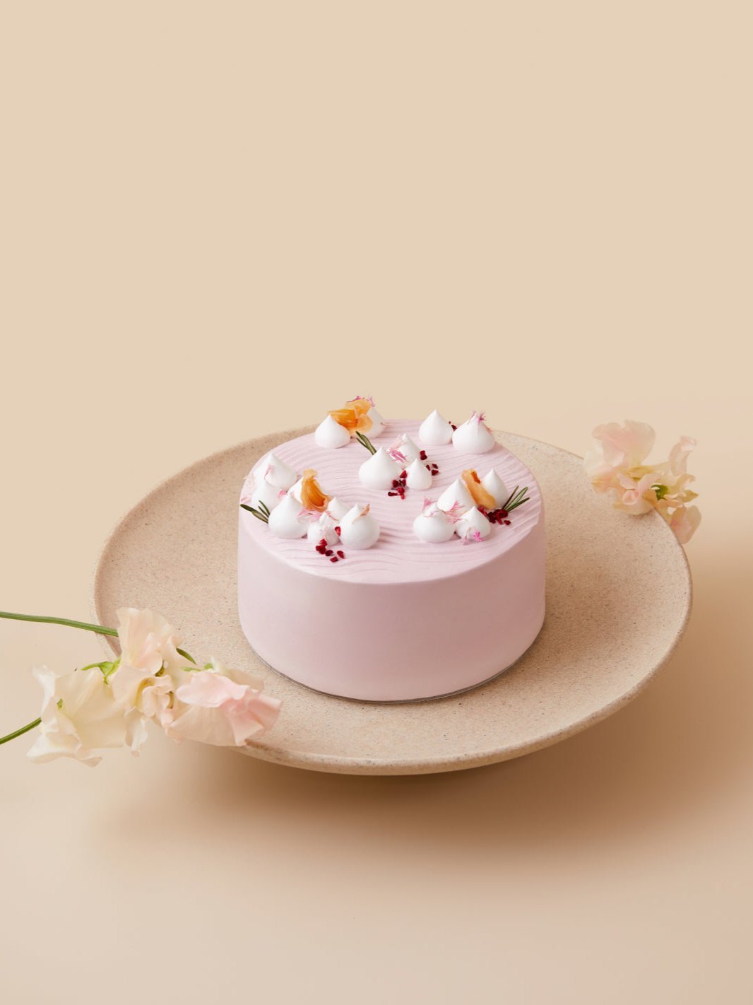 Soft fragrant Lychee Strawberry Rose Fresh Cream Cake, available for online delivery in Singapore
