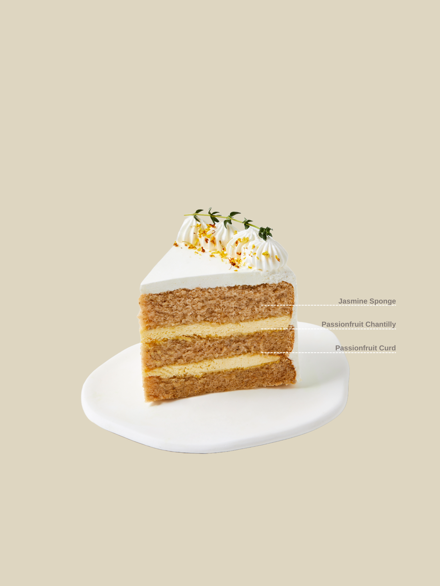 Jasmine sponge layered with passionfruit cream, available for online delivery in Singapore
