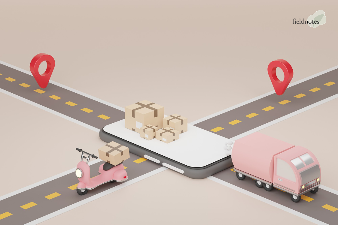 3D illustration of a delivery truck and scooter transit.