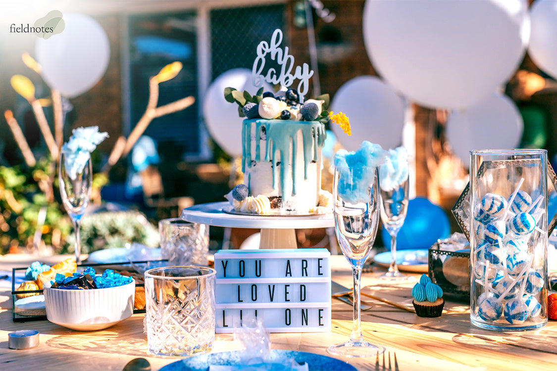 Blue baby boy shower cake