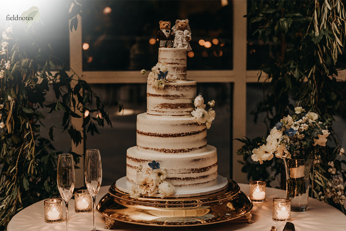 Personalised wedding cake with 2 bear toppers