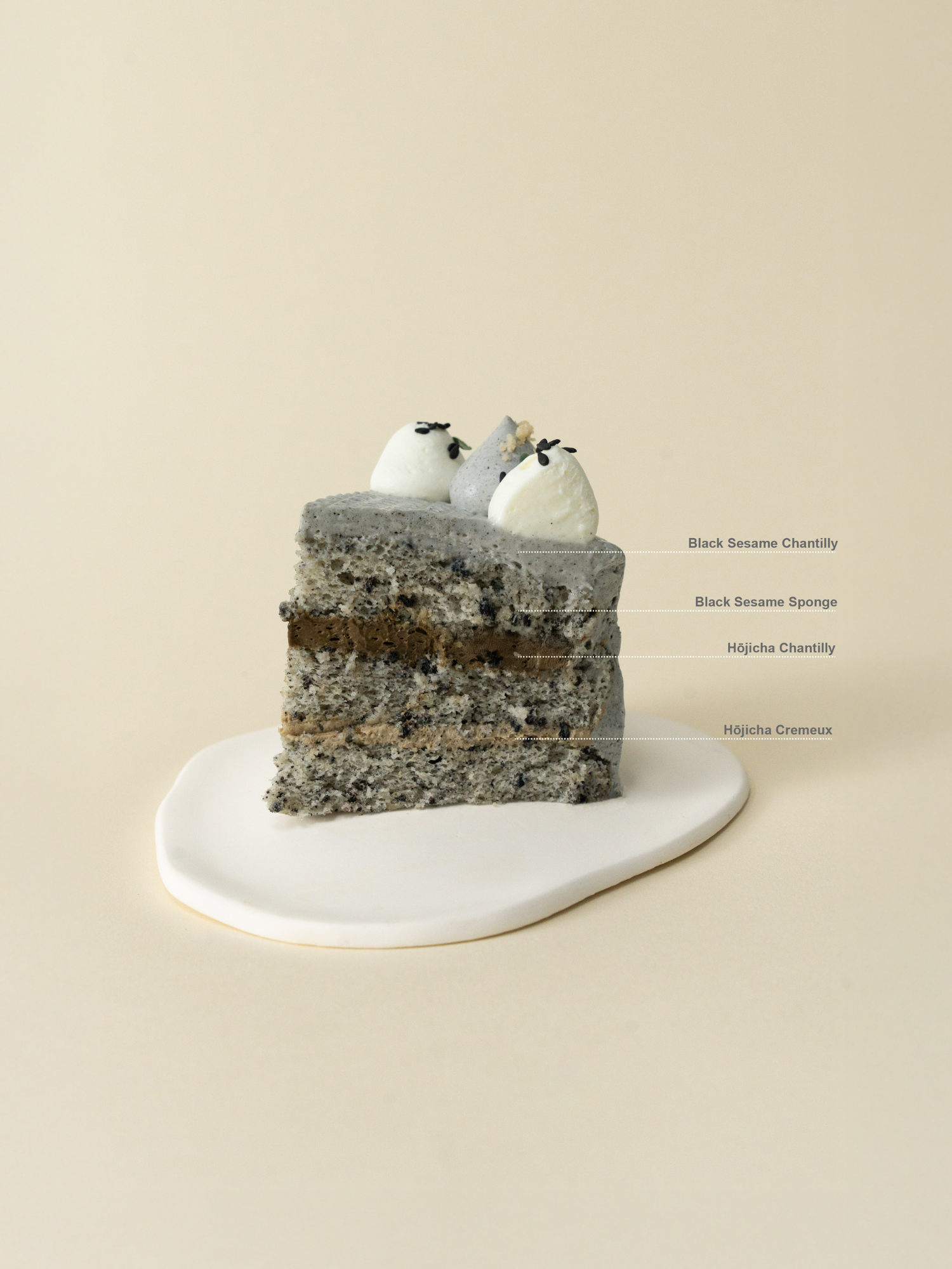 Roasted Black Sesame Hōjicha Fresh Cream Cake | Fieldnotes Singapore