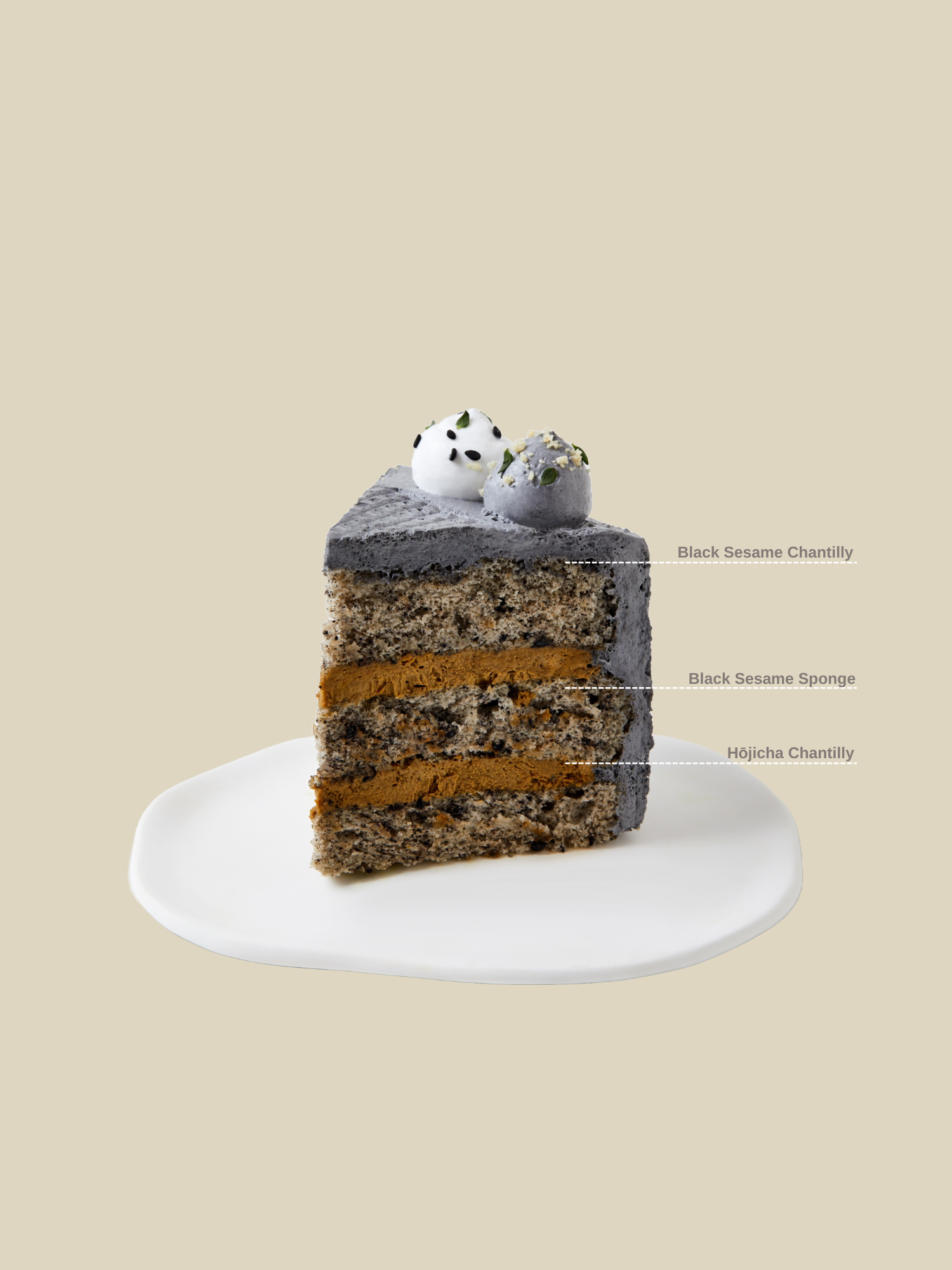 Roasted Black Sesame Hōjicha Fresh Cream Cake | Fieldnotes Singapore