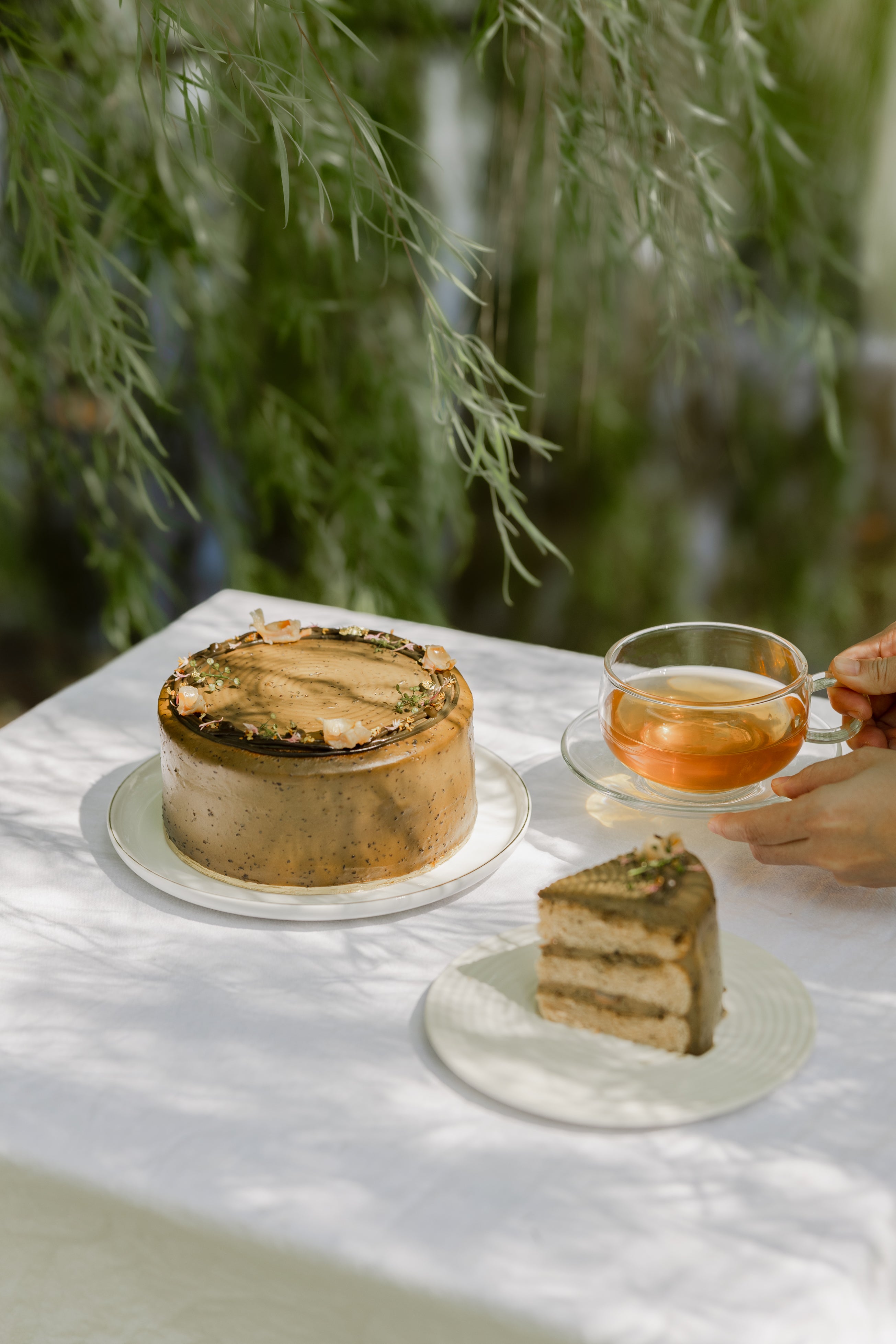 Oolong cake on a picnic table