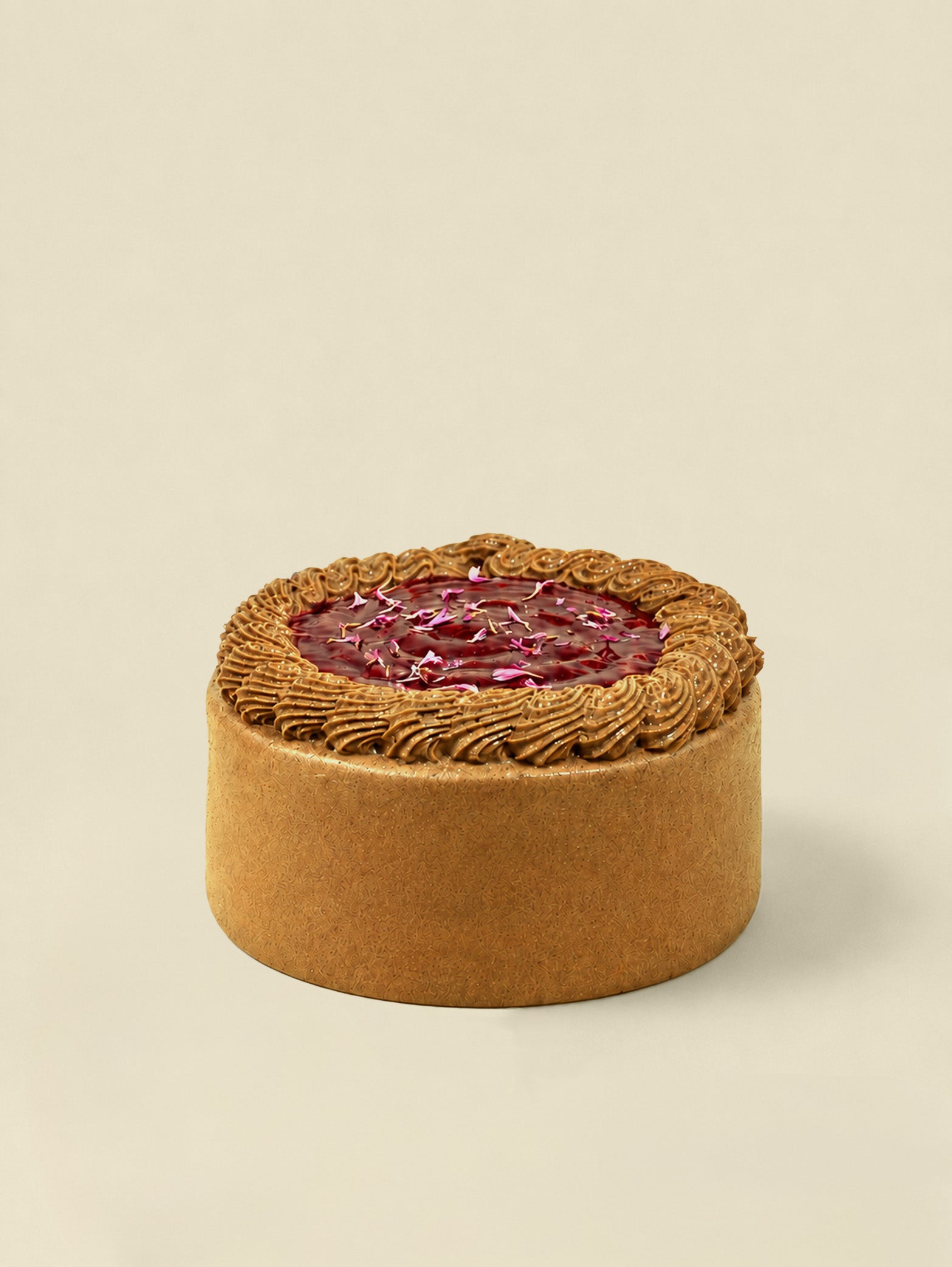 Berryglass | Exclusive Flavour by fieldnotes is a round Brazilian birthday tart cake with golden crust, coffee swirls, and glossy pink-red filling on beige.