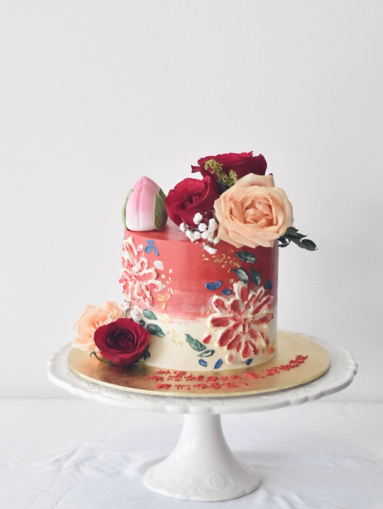 One-Tier Longevity Hand Painted Cake - Cakes. Sweets. Dessert Bars- Zee & Elle