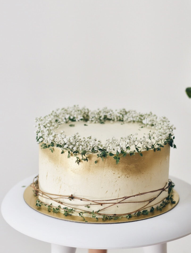 Customised Babybreath Thyme Gold Cake - Cakes. Sweets. Dessert Bars- Zee & Elle