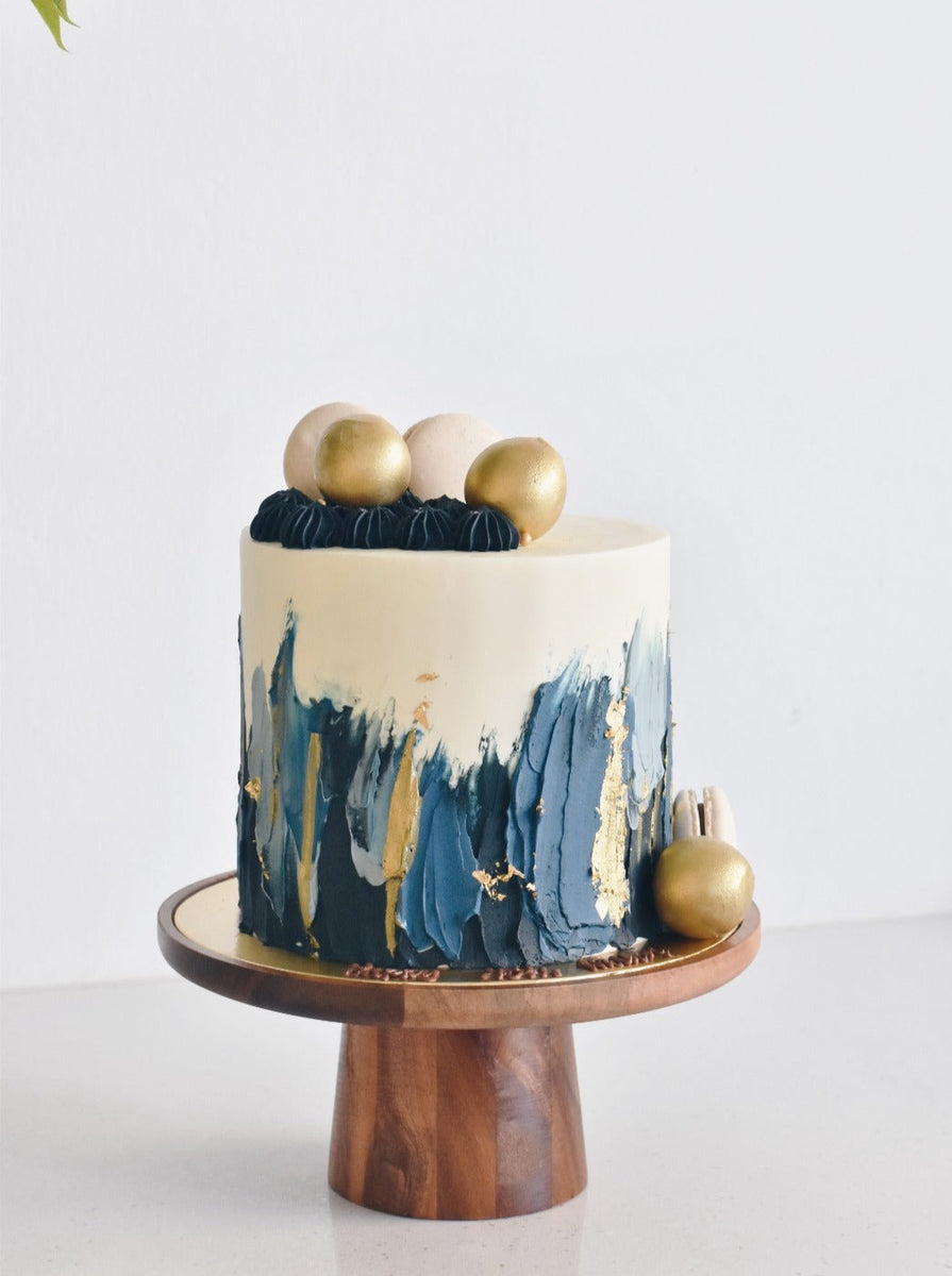 Royal Blue Gold Wedding Cake