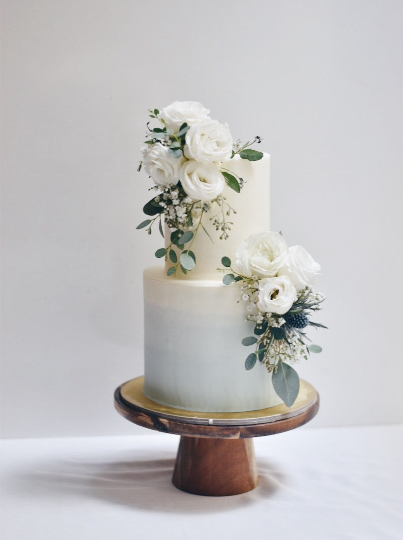 Customised Online Dusty Blue Floral Birthday Cake - Cakes. Sweets. Dessert Bars- Zee & Elle