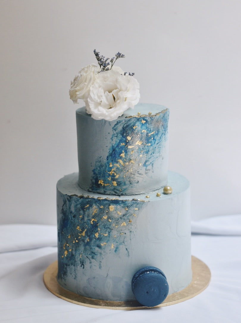 Customised Marble Blue Cascade Birthday Cake - Cakes. Sweets. Dessert Bars- Zee & Elle