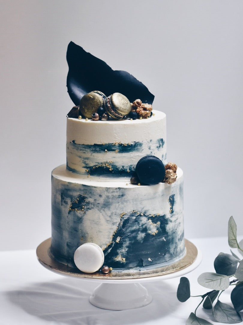 Customised Navy Blue Gold Birthday Cake - Cakes. Sweets. Dessert Bars- Zee & Elle