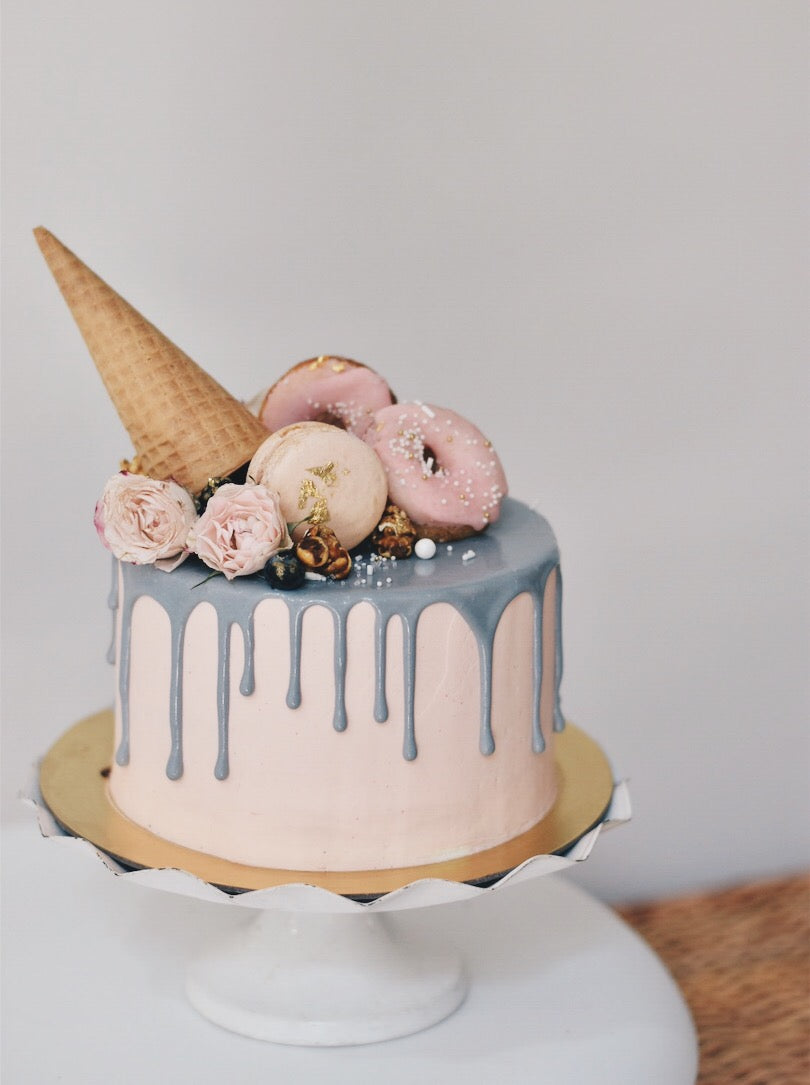Customised Pink & Grey Funfetti Birthday Cake - Cakes. Sweets. Dessert Bars- Zee & Elle